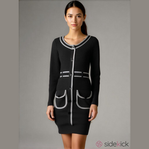 Left on Houston Form Fitting Sweater Dress Two-Tone Cotton/Silk Blend Black